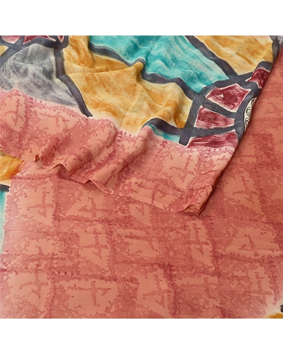 Sanskriti Vintage Indian Sari Pure Georgette Silk Fabric Craft Printed Sarees, PRG-7647-Multi Color-Printed Work-Pure Georgette Silk-9