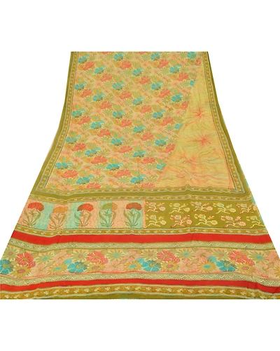 Sanskriti Vintage Cream Sarees Sewing Fabric Pure Georgette Silk Printed Sari, PRG-766-Cream-Printed Work With Floral Design-Pure Georgette Silk-7