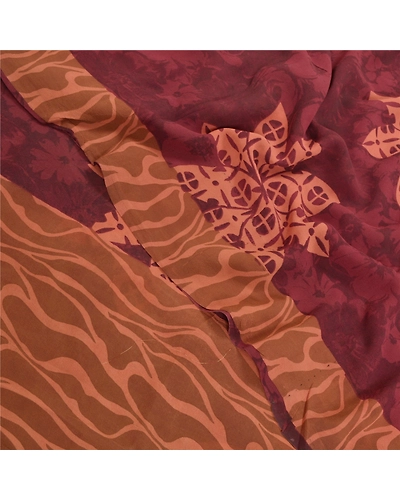 Sanskriti Vintage Purple Sari Pure Georgette Silk Fabric Craft Printed Sarees, PRG-7693-Shade Of Purple &amp; Brown-Printed Work-Blend Georgette-1