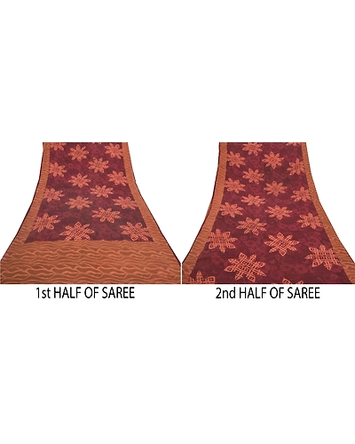 Sanskriti Vintage Purple Sari Pure Georgette Silk Fabric Craft Printed Sarees, PRG-7693-Shade Of Purple &amp; Brown-Printed Work-Blend Georgette-5