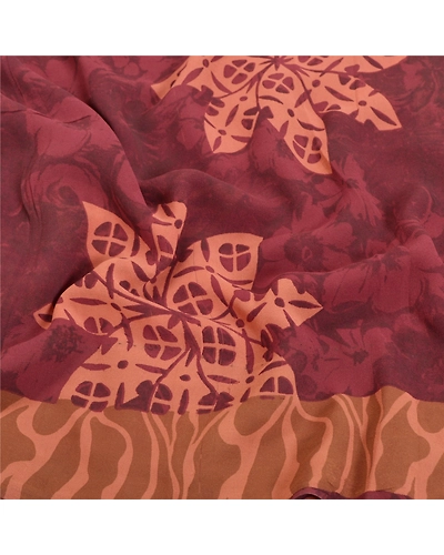 Sanskriti Vintage Purple Sari Pure Georgette Silk Fabric Craft Printed Sarees, PRG-7693-Shade Of Purple &amp; Brown-Printed Work-Blend Georgette-6