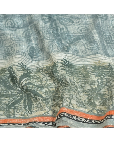 Sanskriti Vintage Sarees Blend Georgette Fabric Craft Printed Green 5 Yard Sari, PRG-7706-Shade Of Green-Printed Work-Blend Georgette-6