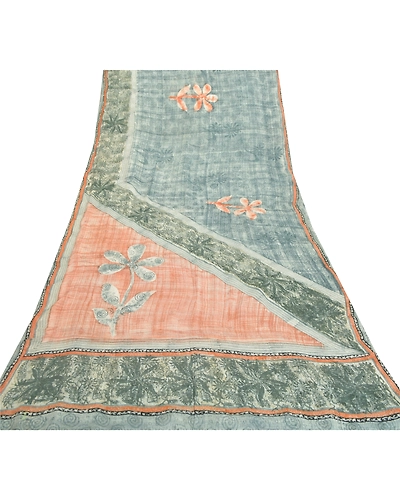 Sanskriti Vintage Sarees Blend Georgette Fabric Craft Printed Green 5 Yard Sari, PRG-7706-Shade Of Green-Printed Work-Blend Georgette-8
