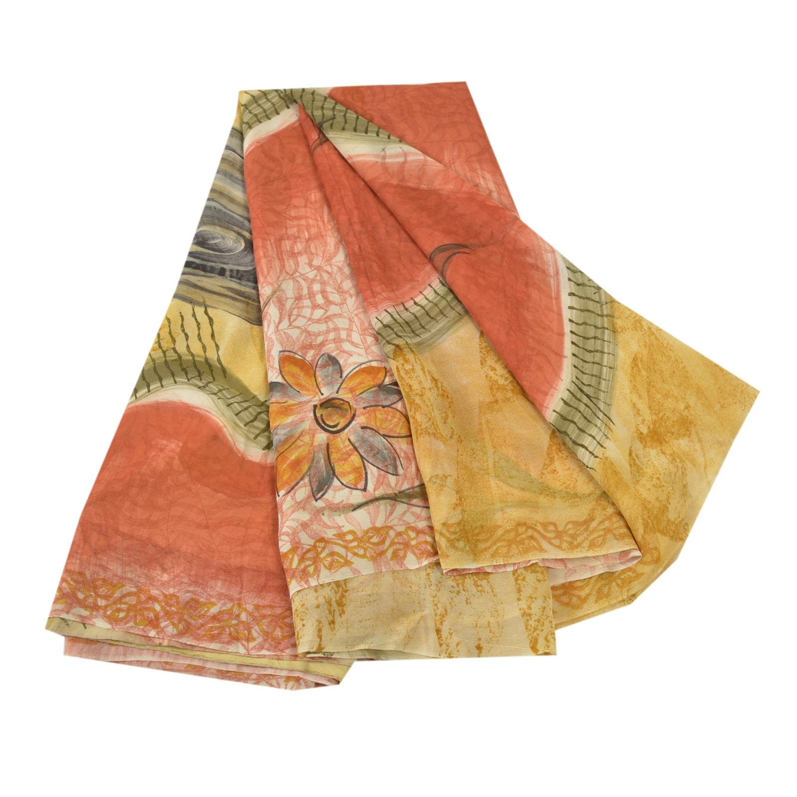 Sanskriti Vintage Indian Sari Pure Georgette Silk Fabric Craft Printed Sarees, PRG-7761-Multi Color-Printed Work-Pure Georgette Silk-2