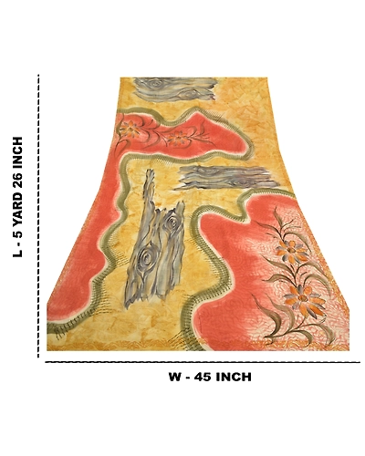 Sanskriti Vintage Indian Sari Pure Georgette Silk Fabric Craft Printed Sarees, PRG-7761-Multi Color-Printed Work-Pure Georgette Silk-3