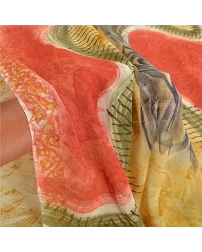 Sanskriti Vintage Indian Sari Pure Georgette Silk Fabric Craft Printed Sarees, PRG-7761-Multi Color-Printed Work-Pure Georgette Silk-4