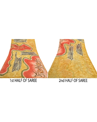Sanskriti Vintage Indian Sari Pure Georgette Silk Fabric Craft Printed Sarees, PRG-7761-Multi Color-Printed Work-Pure Georgette Silk-5