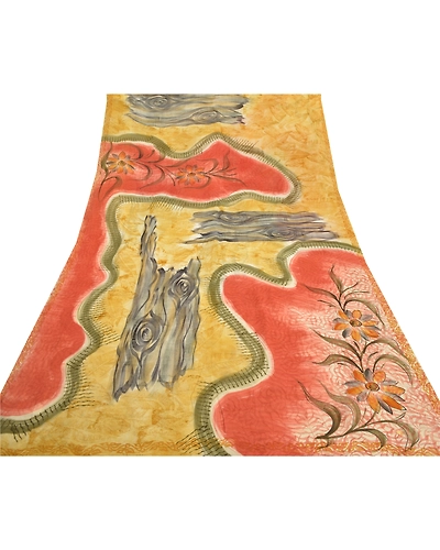 Sanskriti Vintage Indian Sari Pure Georgette Silk Fabric Craft Printed Sarees, PRG-7761-Multi Color-Printed Work-Pure Georgette Silk-8