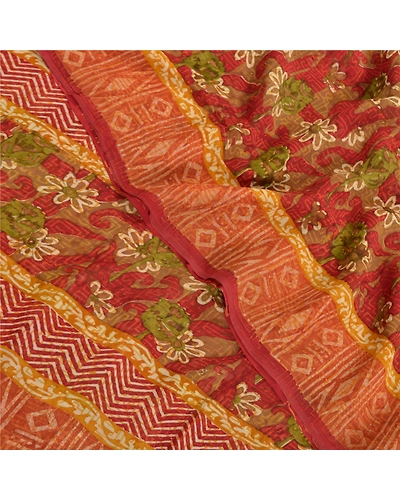 Sanskriti Vintage Red Sarees Pure Georgette Silk Printed Sari 5 Yd Craft Fabric, PRG-7777-Red-Printed Floral Design-Pure Georgette Silk-1