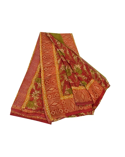 Sanskriti Vintage Red Sarees Pure Georgette Silk Printed Sari 5 Yd Craft Fabric, PRG-7777-Red-Printed Floral Design-Pure Georgette Silk-2