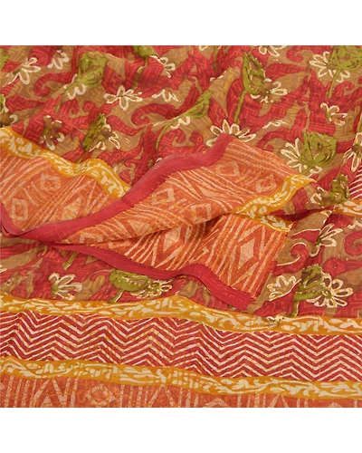 Sanskriti Vintage Red Sarees Pure Georgette Silk Printed Sari 5 Yd Craft Fabric, PRG-7777-Red-Printed Floral Design-Pure Georgette Silk-7