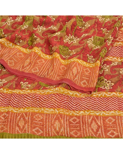Sanskriti Vintage Red Sarees Pure Georgette Silk Printed Sari 5 Yd Craft Fabric, PRG-7777-Red-Printed Floral Design-Pure Georgette Silk-9