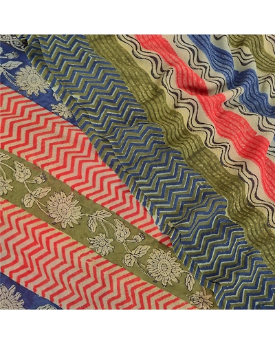 Sanskriti Vintage Sarees Pure Georgette Silk Printed Sari 5Yd Craft Fabric, PRG-7782-Multi-Printed Floral Design-Pure Georgette Silk-1