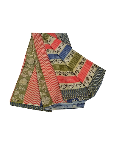 Sanskriti Vintage Sarees Pure Georgette Silk Printed Sari 5Yd Craft Fabric, PRG-7782-Multi-Printed Floral Design-Pure Georgette Silk-2