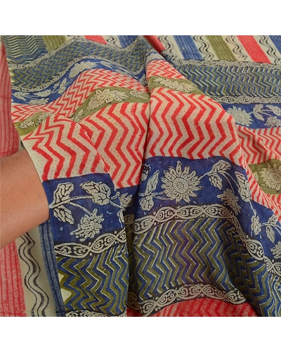 Sanskriti Vintage Sarees Pure Georgette Silk Printed Sari 5Yd Craft Fabric, PRG-7782-Multi-Printed Floral Design-Pure Georgette Silk-4
