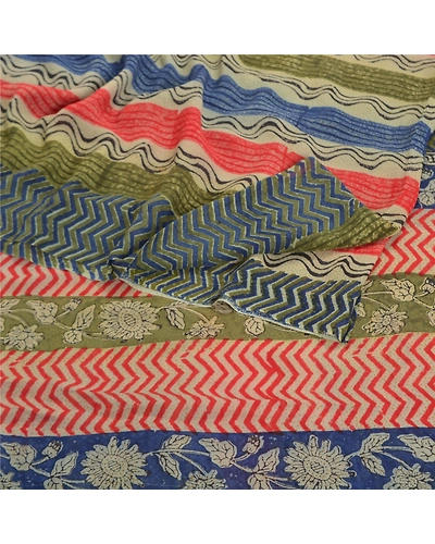 Sanskriti Vintage Sarees Pure Georgette Silk Printed Sari 5Yd Craft Fabric, PRG-7782-Multi-Printed Floral Design-Pure Georgette Silk-7