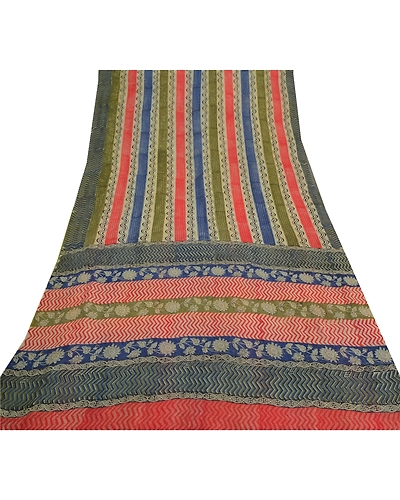 Sanskriti Vintage Sarees Pure Georgette Silk Printed Sari 5Yd Craft Fabric, PRG-7782-Multi-Printed Floral Design-Pure Georgette Silk-8