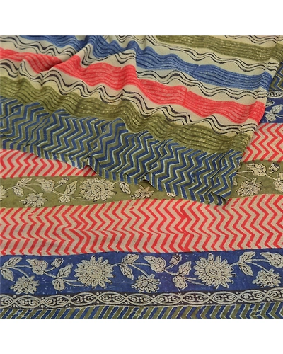 Sanskriti Vintage Sarees Pure Georgette Silk Printed Sari 5Yd Craft Fabric, PRG-7782-Multi-Printed Floral Design-Pure Georgette Silk-9