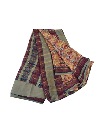 Sanskriti Vintage Red Sarees Pure Chiffon Silk Printed Sari 5 Yd Craft Fabric, PRG-7850-Red-Printed Floral Design-Pure Chiffon Silk-2