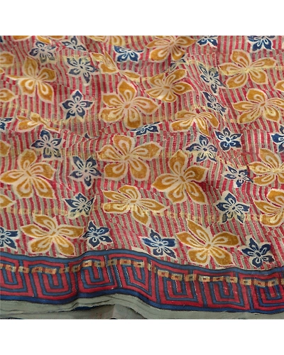 Sanskriti Vintage Red Sarees Pure Chiffon Silk Printed Sari 5 Yd Craft Fabric, PRG-7850-Red-Printed Floral Design-Pure Chiffon Silk-6
