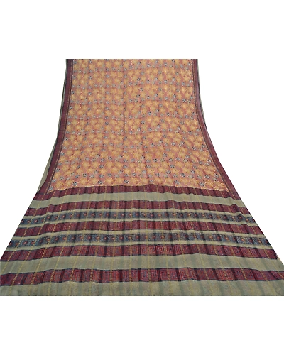 Sanskriti Vintage Red Sarees Pure Chiffon Silk Printed Sari 5 Yd Craft Fabric, PRG-7850-Red-Printed Floral Design-Pure Chiffon Silk-8