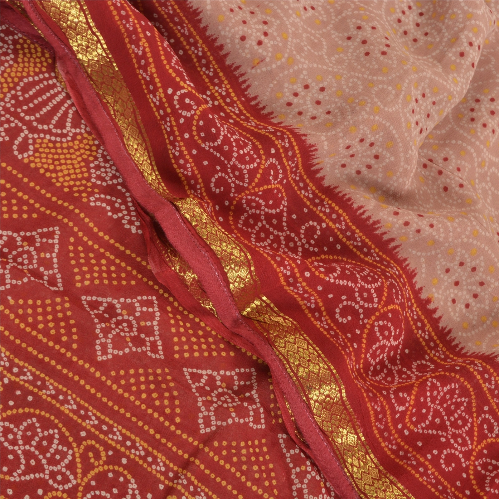 Sanskriti Vintage Pink Sarees Blend Georgette Bandhani Printed Sari Craft Fabric, PRG-7873-Pink-Printed Floral Design-Blend Georgette-1