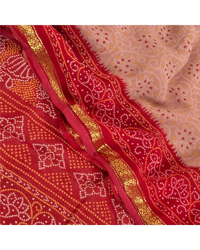 Sanskriti Vintage Pink Sarees Blend Georgette Bandhani Printed Sari Craft Fabric, PRG-7873-Pink-Printed Floral Design-Blend Georgette-1