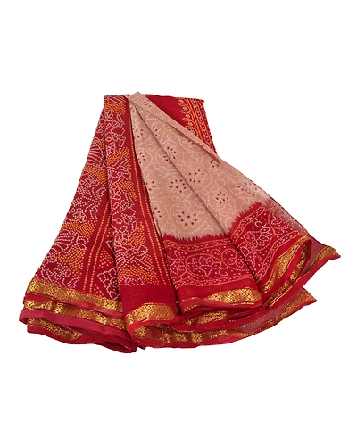Sanskriti Vintage Pink Sarees Blend Georgette Bandhani Printed Sari Craft Fabric, PRG-7873-Pink-Printed Floral Design-Blend Georgette-2