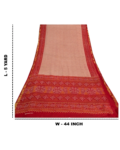 Sanskriti Vintage Pink Sarees Blend Georgette Bandhani Printed Sari Craft Fabric, PRG-7873-Pink-Printed Floral Design-Blend Georgette-3