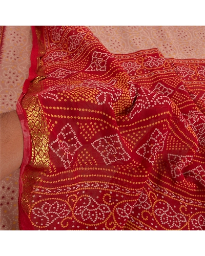 Sanskriti Vintage Pink Sarees Blend Georgette Bandhani Printed Sari Craft Fabric, PRG-7873-Pink-Printed Floral Design-Blend Georgette-4