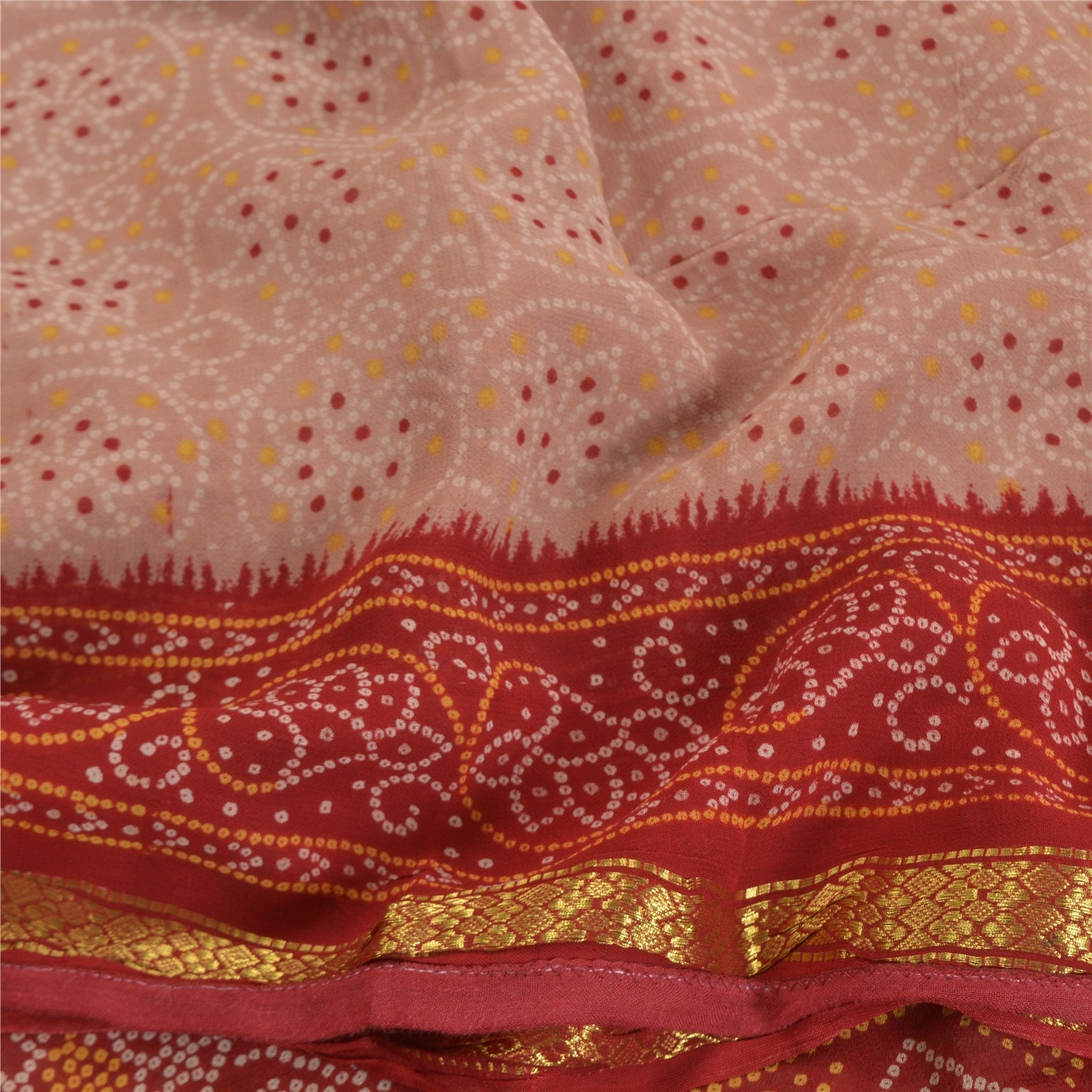 Sanskriti Vintage Pink Sarees Blend Georgette Bandhani Printed Sari Craft Fabric, PRG-7873-Pink-Printed Floral Design-Blend Georgette-6