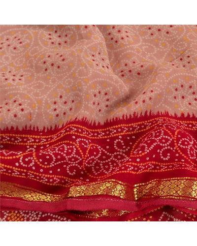 Sanskriti Vintage Pink Sarees Blend Georgette Bandhani Printed Sari Craft Fabric, PRG-7873-Pink-Printed Floral Design-Blend Georgette-6