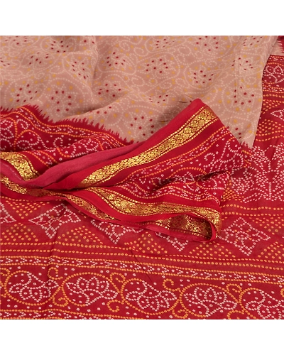 Sanskriti Vintage Pink Sarees Blend Georgette Bandhani Printed Sari Craft Fabric, PRG-7873-Pink-Printed Floral Design-Blend Georgette-7