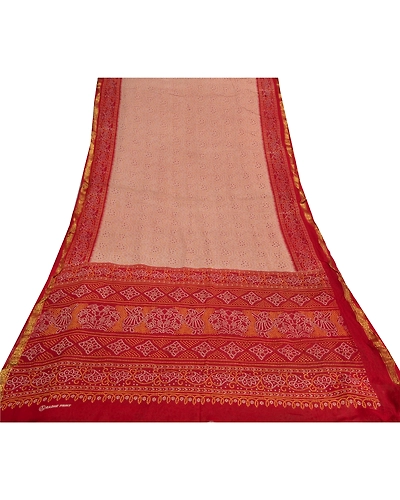 Sanskriti Vintage Pink Sarees Blend Georgette Bandhani Printed Sari Craft Fabric, PRG-7873-Pink-Printed Floral Design-Blend Georgette-8