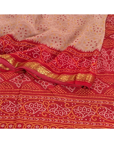 Sanskriti Vintage Pink Sarees Blend Georgette Bandhani Printed Sari Craft Fabric, PRG-7873-Pink-Printed Floral Design-Blend Georgette-9