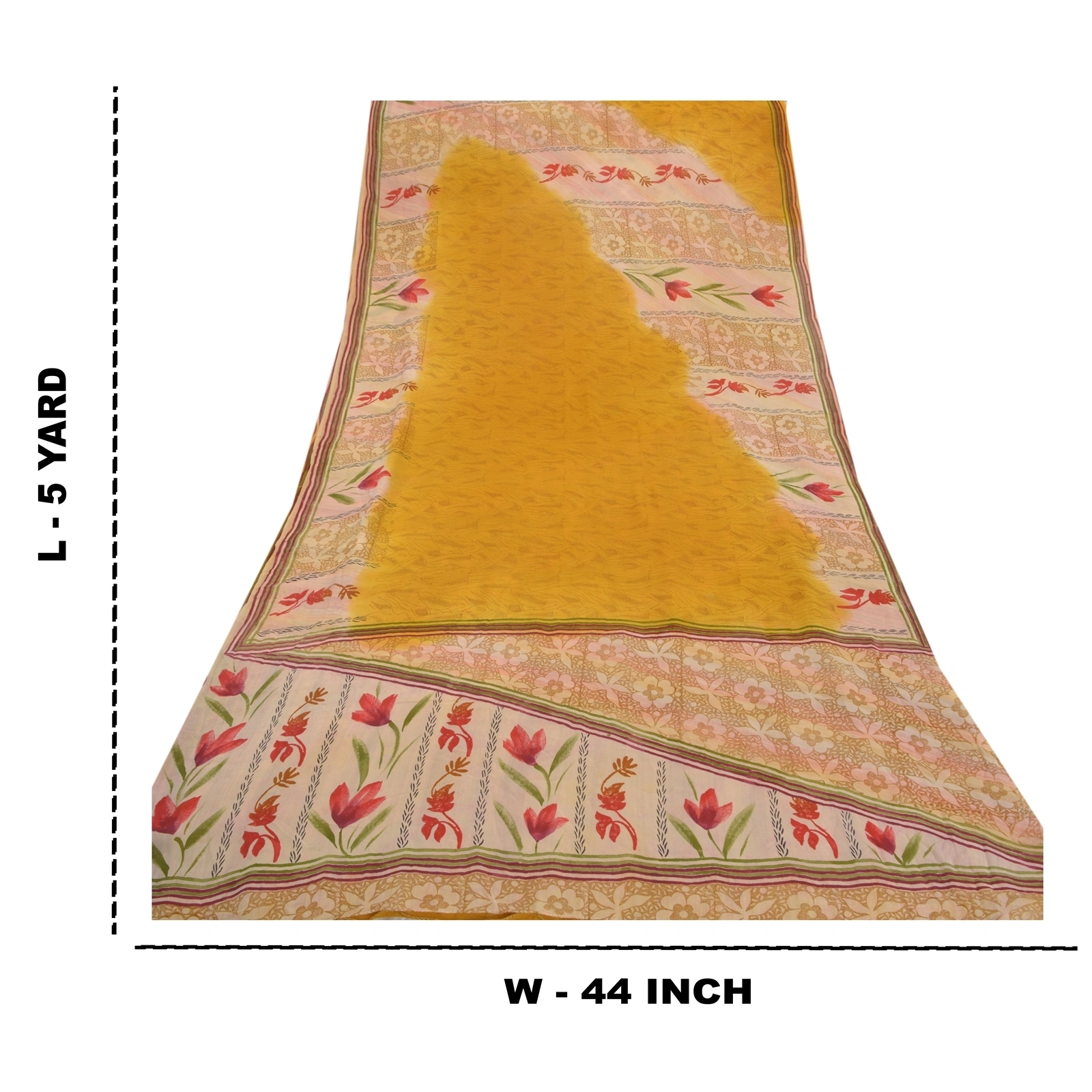 Sanskriti Vintage Yellow Sarees Pure Georgette Silk Printed Sari Craft Fabric, PRG-7920-Yellow-Printed Floral Design-Pure Georgette Silk-3