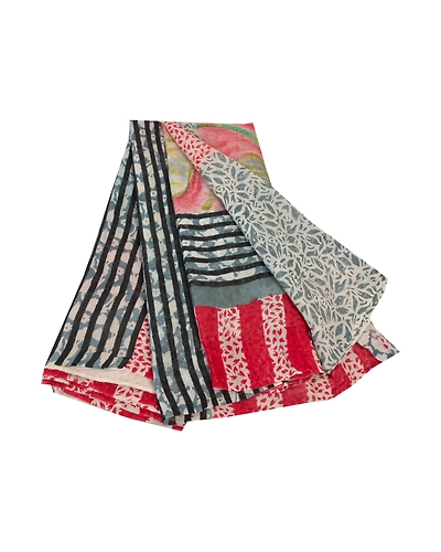 Sanskriti Vintage Red Indian Saree Blend Georgette Printed Sari Craft Fabric, PRG-7937-Red-Printed Floral Design-Blend Georgette-2