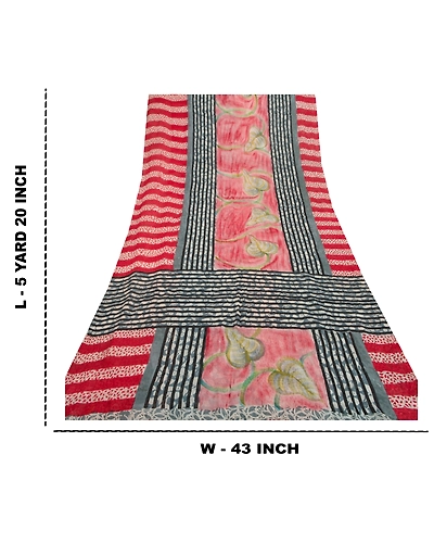 Sanskriti Vintage Red Indian Saree Blend Georgette Printed Sari Craft Fabric, PRG-7937-Red-Printed Floral Design-Blend Georgette-3