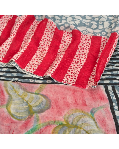 Sanskriti Vintage Red Indian Saree Blend Georgette Printed Sari Craft Fabric, PRG-7937-Red-Printed Floral Design-Blend Georgette-9