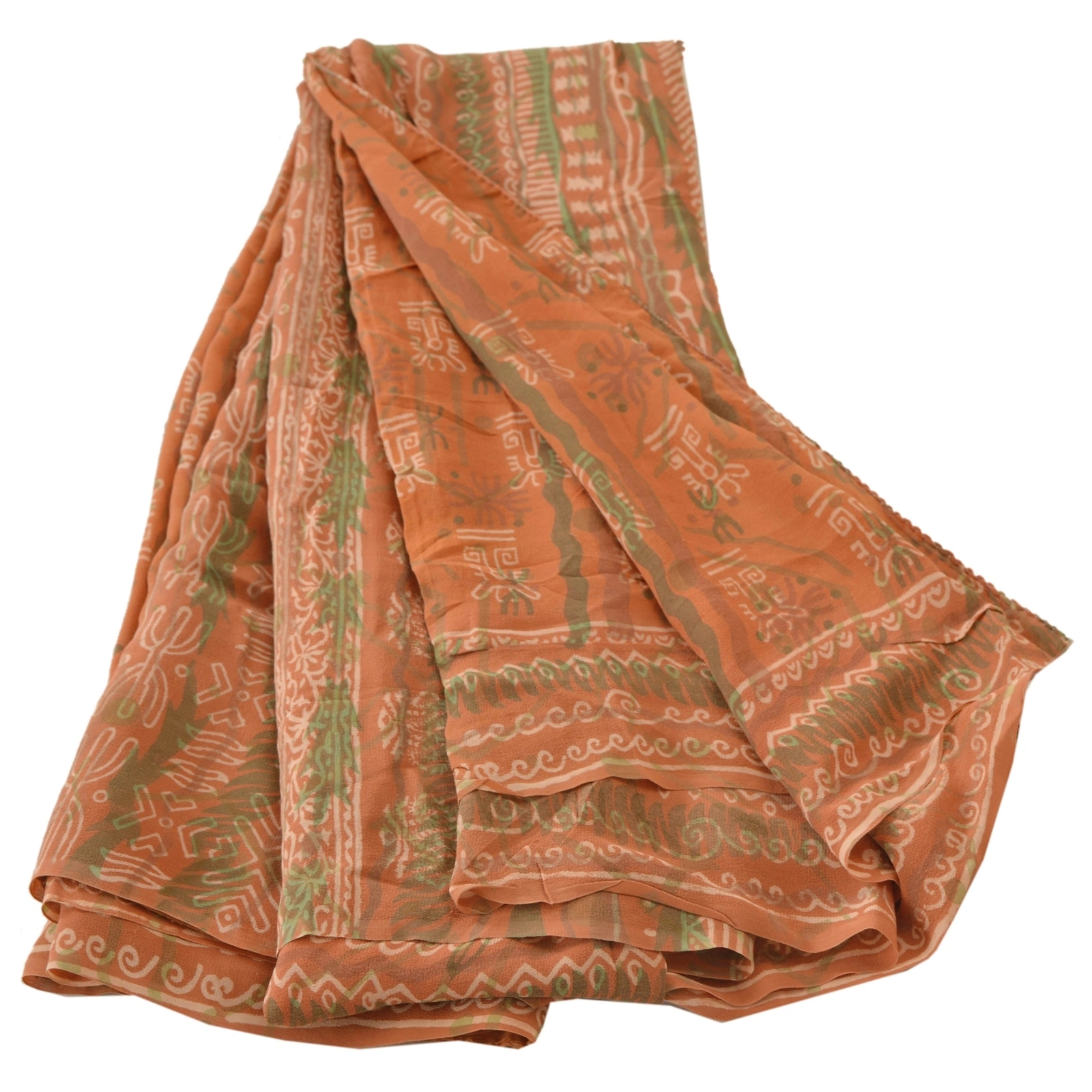 Sanskriti Vintage Orange Sarees Pure Georgette Silk Printed Sari Craft Fabric, PRG-796-Orange-Printed Work With Floral &amp; Paisley Design-Pure Georgette Silk-6