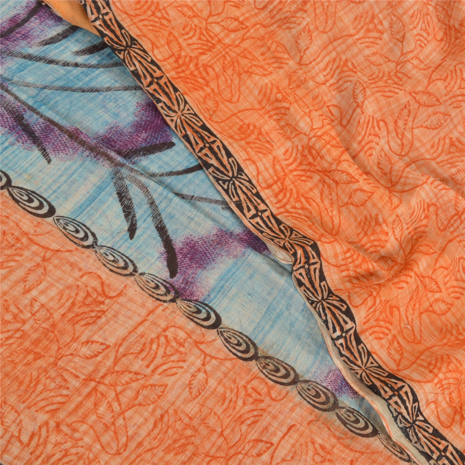 Sanskriti Vintage Peach Sarees Blend Georgette Printed Sari 5 Yard Craft Fabric, PRG-7980-Peach-Printed Floral Design-Blend Georgette-1