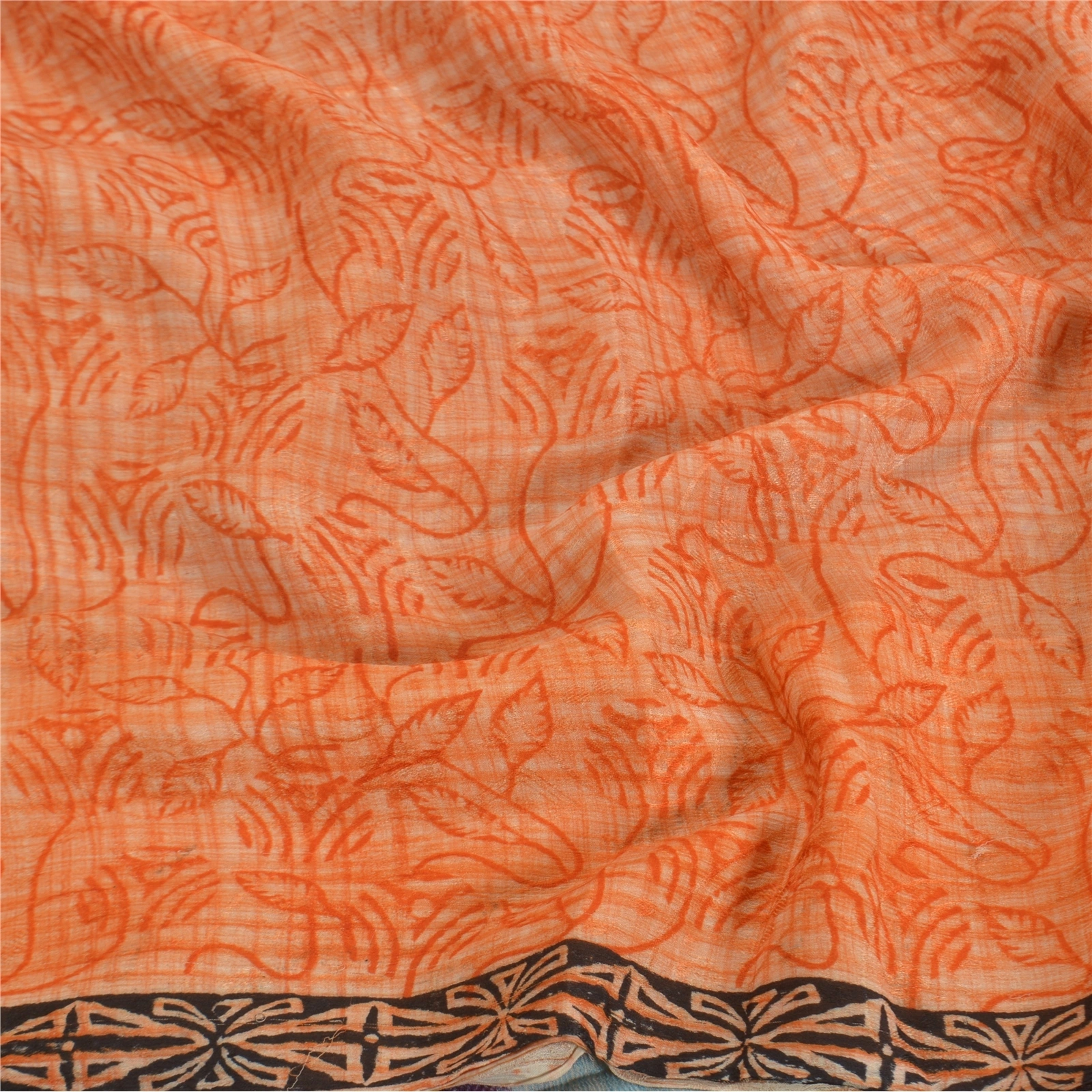 Sanskriti Vintage Peach Sarees Blend Georgette Printed Sari 5 Yard Craft Fabric, PRG-7980-Peach-Printed Floral Design-Blend Georgette-6