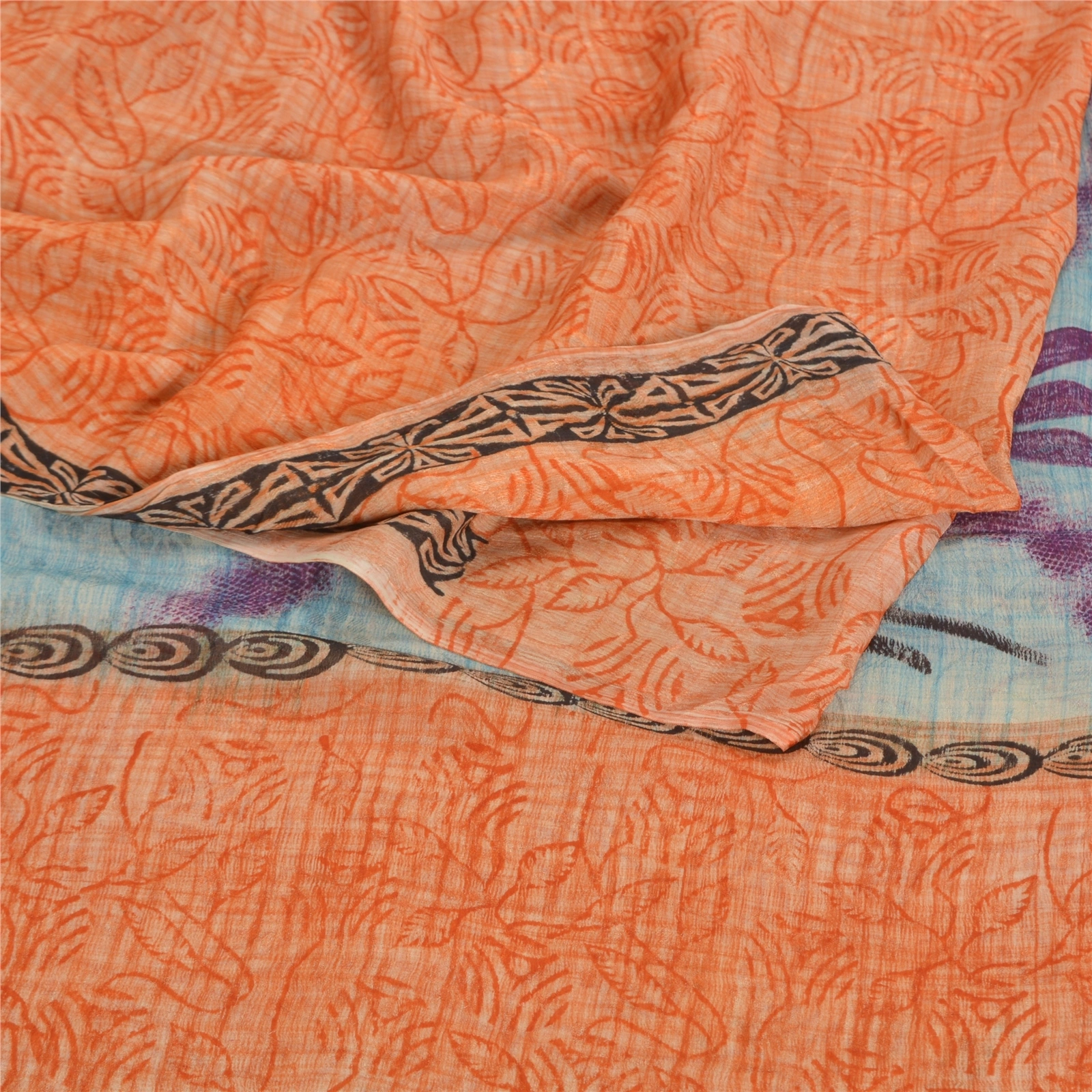 Sanskriti Vintage Peach Sarees Blend Georgette Printed Sari 5 Yard Craft Fabric, PRG-7980-Peach-Printed Floral Design-Blend Georgette-7