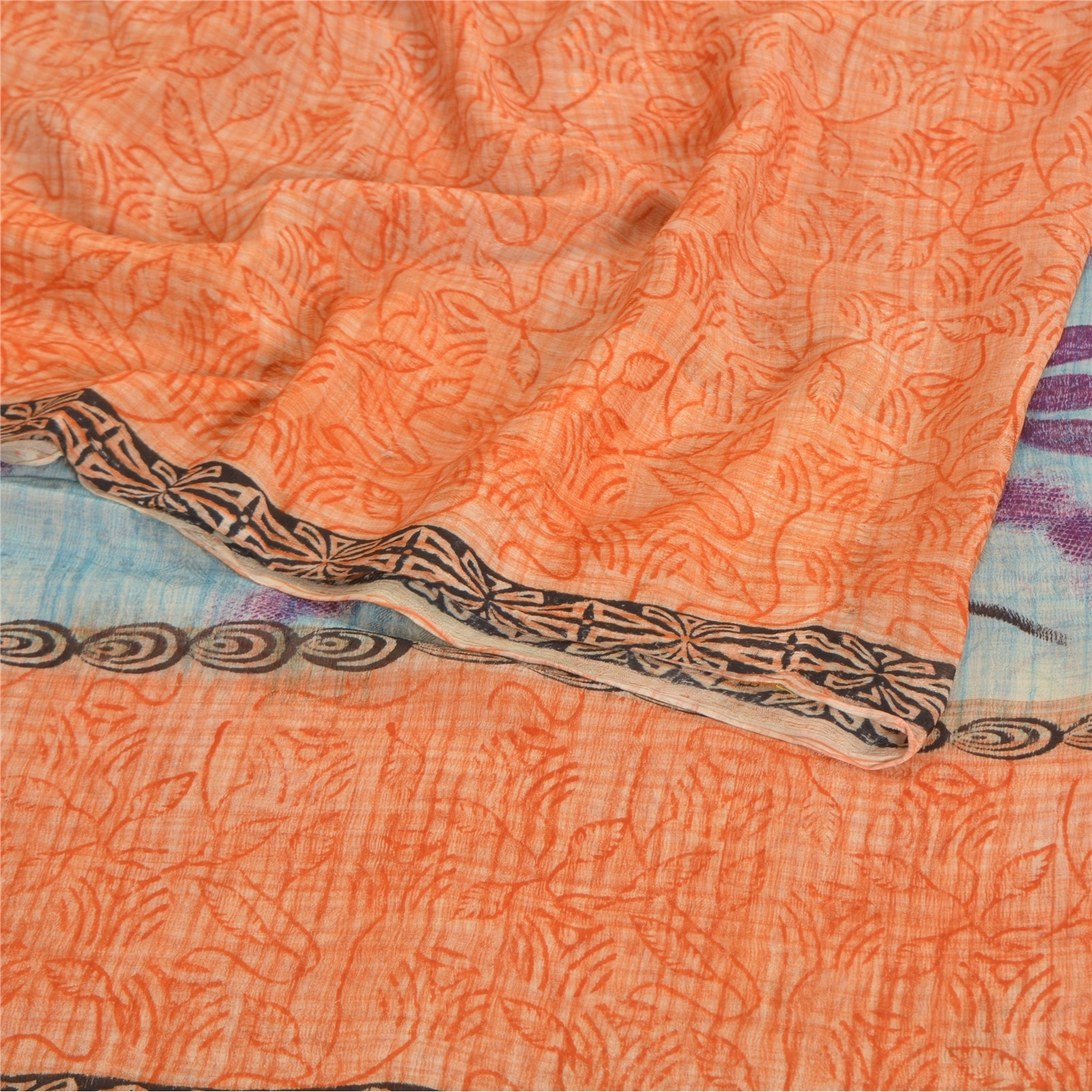 Sanskriti Vintage Peach Sarees Blend Georgette Printed Sari 5 Yard Craft Fabric, PRG-7980-Peach-Printed Floral Design-Blend Georgette-9