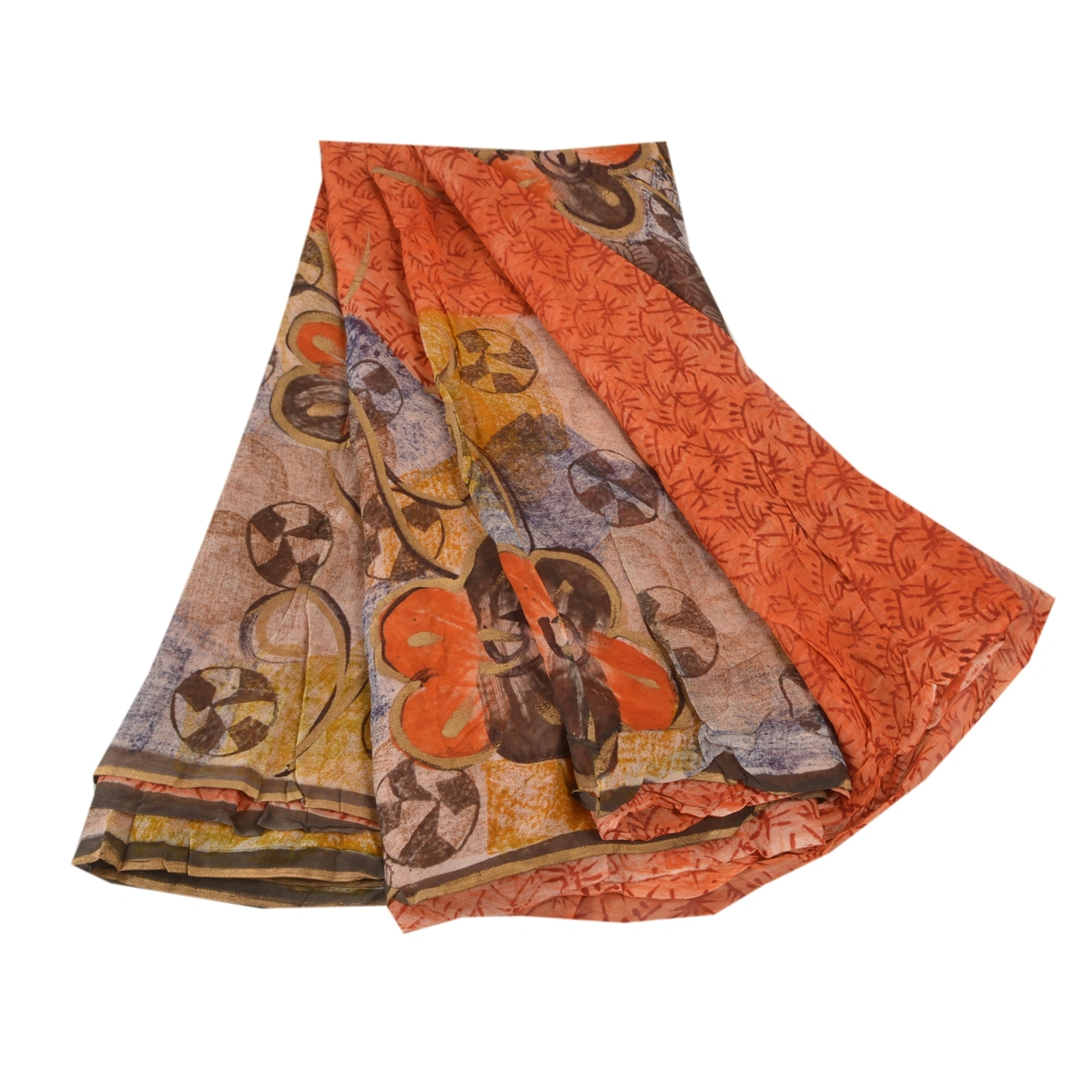 Sanskriti Vintage Orange Sarees Blend Georgette Printed Sari Decor Craft Fabric, PRG-7982-Orange-Printed Floral Design-Blend Georgette-2