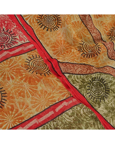 Sanskriti Vintage Red Sarees Pure Georgette Silk Printed Sari Soft Craft Fabric, PRG-7984-Red-Printed Floral Design-Pure Georgette Silk-1