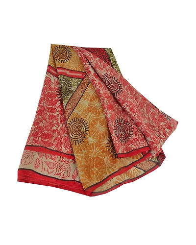 Sanskriti Vintage Red Sarees Pure Georgette Silk Printed Sari Soft Craft Fabric, PRG-7984-Red-Printed Floral Design-Pure Georgette Silk-2