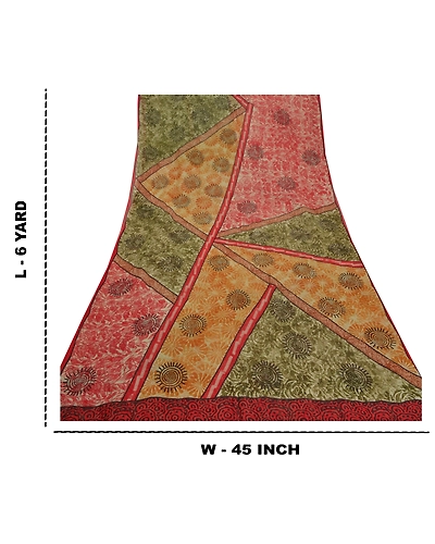 Sanskriti Vintage Red Sarees Pure Georgette Silk Printed Sari Soft Craft Fabric, PRG-7984-Red-Printed Floral Design-Pure Georgette Silk-3