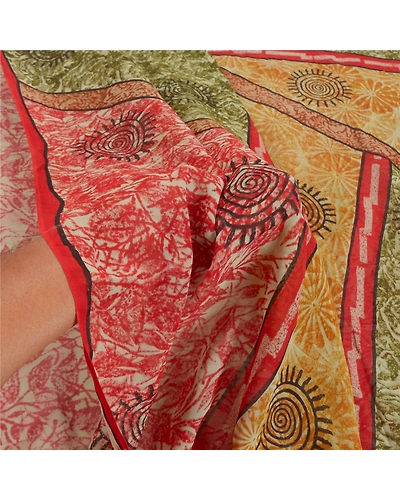 Sanskriti Vintage Red Sarees Pure Georgette Silk Printed Sari Soft Craft Fabric, PRG-7984-Red-Printed Floral Design-Pure Georgette Silk-4