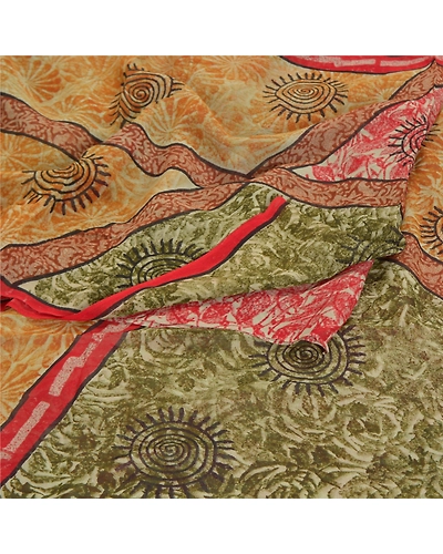Sanskriti Vintage Red Sarees Pure Georgette Silk Printed Sari Soft Craft Fabric, PRG-7984-Red-Printed Floral Design-Pure Georgette Silk-7